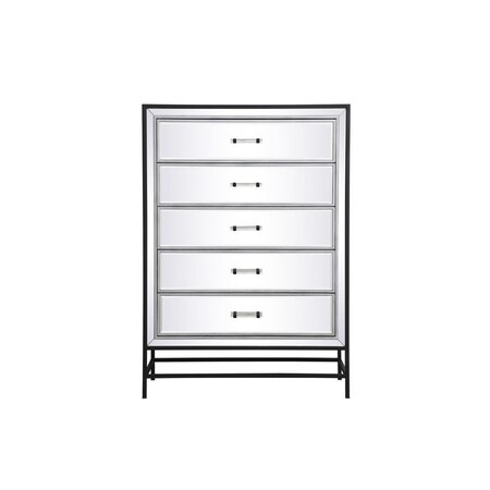 Convenience Concepts 34 in. Mirrored 5 Drawers Chest, Black HI3480760